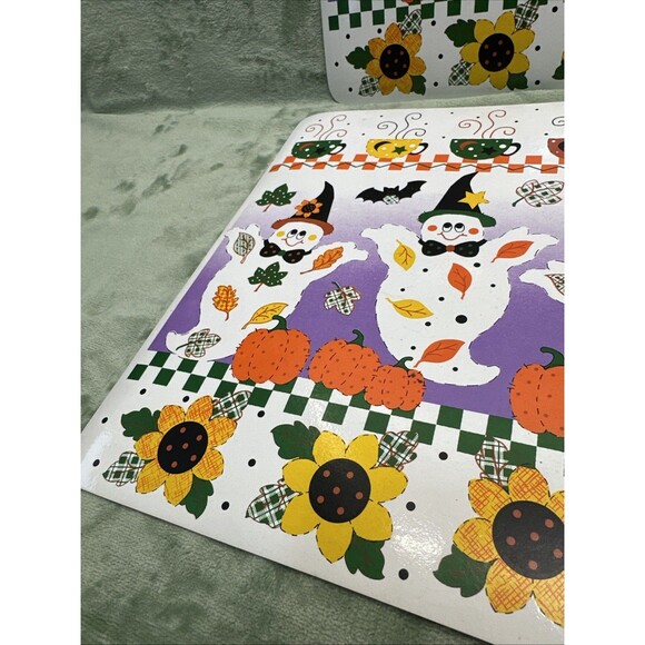 2 VTG Placemats Barth & Dreyfuss B&D Vinyl Halloween Fall Cute Ghosts Leaf Bats - Picture 7 of 7